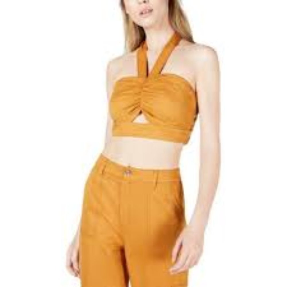 J.O.A Women's Keyhold Halter Ruched Crop Top Size XS Brand New
